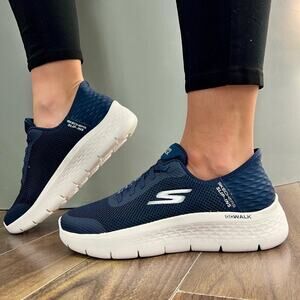 Skechers Womens 8.5 Navy White Slip-ins: GO WALK Flex Grand Entry Sneaker LB2-17